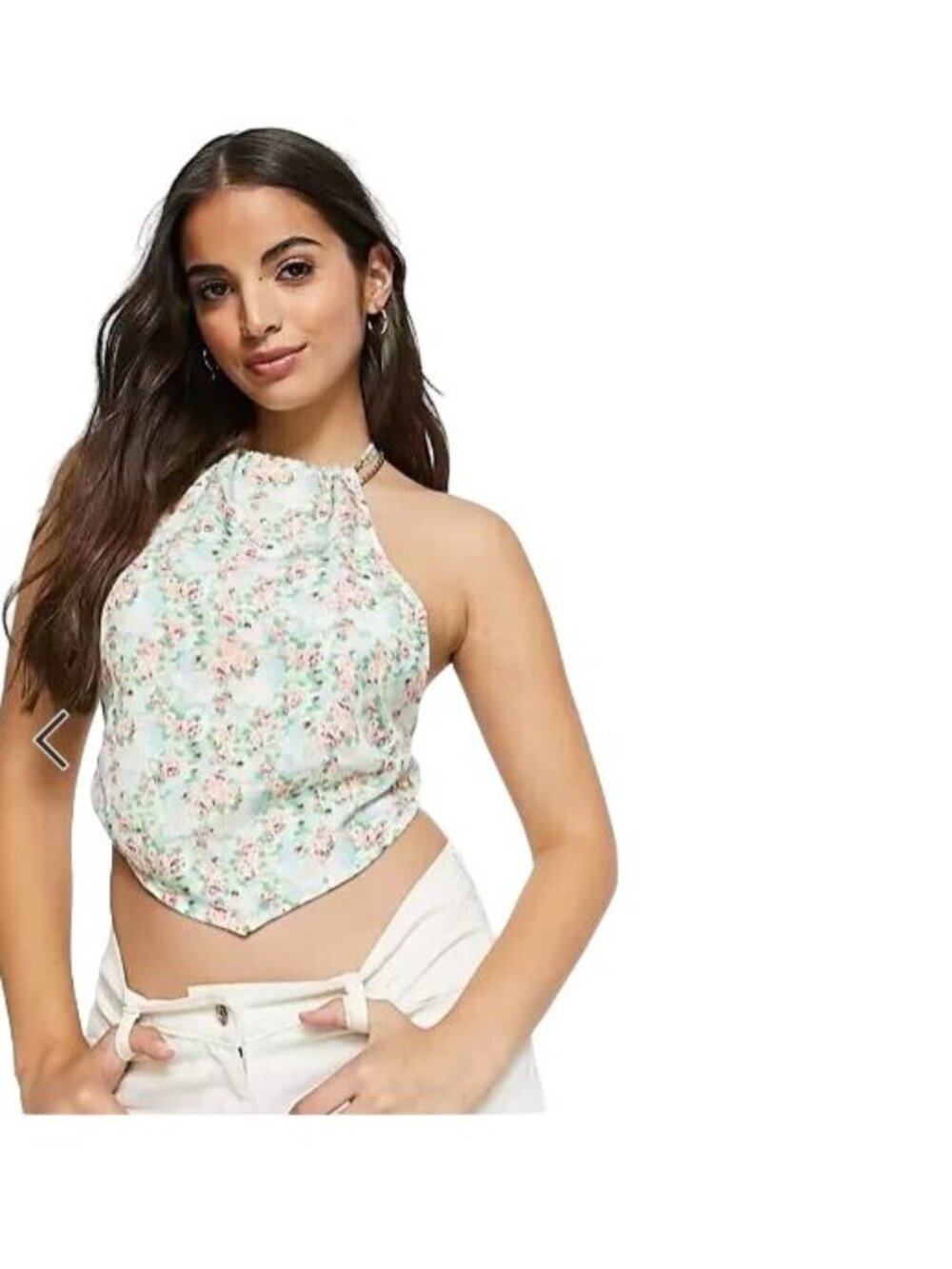 Daisy Street halter neck scarf top in summer floral size Large Boho Festival Fun